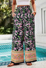Floral Print Wide Stright Leg Pockets Elastic Pant