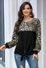Leopard Stitching Bow Knit Crew Neck Loose Pullover Leopard Stitching Bow Knit Crew Neck Loose Pullover