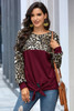 Leopard Stitching Bow Knit Crew Neck Loose Pullover Leopard Stitching Bow Knit Crew Neck Loose Pullover