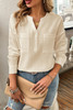 Pleated V Neck Pockets Button Drop Shoulder Blouse Pleated V Neck Pockets Button Drop Shoulder Blouse