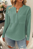Pleated V Neck Pockets Button Drop Shoulder Blouse Pleated V Neck Pockets Button Drop Shoulder Blouse