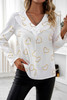 Color Black Heart Print V Neck Ruffle Loose Blouse Color Black Heart Print V Neck Ruffle Loose Blouse