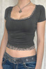 Square Neck Lace Trim High Waist Tee Square Neck Lace Trim High Waist Tee