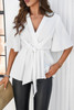 V Neck Peplum Tie Front Short Bell Sleeve Shirt V Neck Peplum Tie Front Short Bell Sleeve Shirt
