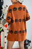 Pumpkin Print Open Front Long Sleeve Cardigan