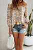 Boho Print Off Shoulder Long Sleeve Knot Front Blouse