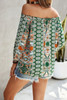 Boho Print Off Shoulder Long Sleeve Knot Front Blouse