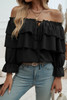 Tiered Ruffles Drawstring Ruched Neck Blouse Tiered Ruffles Drawstring Ruched Neck Blouse