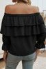 Tiered Ruffles Drawstring Ruched Neck Blouse Tiered Ruffles Drawstring Ruched Neck Blouse