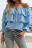 Tiered Ruffles Drawstring Ruched Neck Blouse Tiered Ruffles Drawstring Ruched Neck Blouse