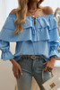 Tiered Ruffles Drawstring Ruched Neck Blouse Tiered Ruffles Drawstring Ruched Neck Blouse