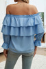 Tiered Ruffles Drawstring Ruched Neck Blouse Tiered Ruffles Drawstring Ruched Neck Blouse
