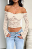 Off Shoulder Fitted Sheer Lace Long Sleeve Top Off Shoulder Fitted Sheer Lace Long Sleeve Top