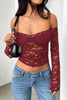 Off Shoulder Fitted Sheer Lace Long Sleeve Top Off Shoulder Fitted Sheer Lace Long Sleeve Top