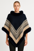 Chevron Trim Poncho With Faux Fur Collar Chevron Trim Poncho With Faux Fur Collar
