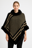 Patterned Knit Poncho With Faux Fur Trim Patterned Knit Poncho With Faux Fur Trim