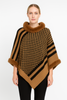 Patterned Knit Poncho With Faux Fur Trim