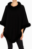 Classic Black Poncho With Faux Fur Trim