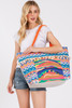 Boho Print Pom Pom Fringe Tote Bag