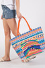 Boho Print Pom Pom Fringe Tote Bag