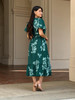 Belted Flare Floral Print Cap Sleeve Midi Dress