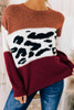 Brown Color Block Leopard Splicing Sweater