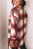 Red Turn down Neck Plaid Pocket Button Closure Coat