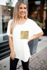 Sequin Pocket White Short Sleeve T-shirt