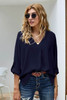 Blue V Neck 3/4 Sleeve High Low Hem Shirt