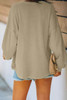 Khaki Buttoned V Neck Cotton Loose Fit Top