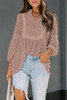 Ruffled Split Neck Lace Hollow Out Puff Sleeve Polka Dot Blouse