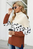 Apricot Turtleneck Splicing Chunky Knit Pullover Sweater