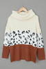 Apricot Turtleneck Splicing Chunky Knit Pullover Sweater