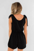 Black Tie Sleeve Buttons Pocketed Cutie Romper