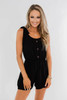 Black Tie Sleeve Buttons Pocketed Cutie Romper