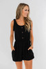 Black Tie Sleeve Buttons Pocketed Cutie Romper