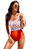 Orange Square Neck Sleeveless Fashion Print Tankini Set