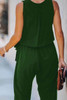 Green Deep V-neck Sleeveless Solid Jumpsuit