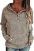 Heathered Print Button Snap Neck Pullover Hoodie