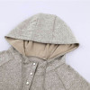 Heathered Print Button Snap Neck Pullover Hoodie