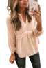 V Neck Dotted Baby-doll Long Sleeve Top