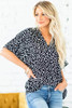 Black Chloe Animal Print V-neck Rolled Sleeve Tunic Top