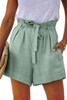 Green Tie Waist Casual Shorts with Pockets
