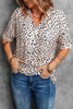 Brown Chloe Animal Print V-neck Rolled Sleeve Tunic Top