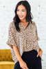 Brown Chloe Animal Print V-neck Rolled Sleeve Tunic Top