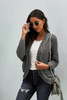 Gray Chunky Knit Solid Cardigan with Pocket