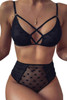 Black Polka Dot Lace Mesh Sexy Bralette Set