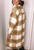 Khaki Shirt Collar Button Closure Plaid Coat