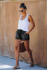 Black Casual Pocketed Frayed Denim Shorts