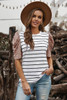 Leopard Ruffle Sleeve Striped T-shirt